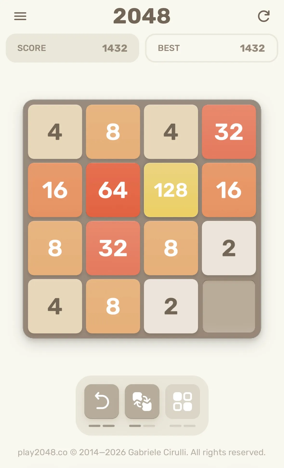 2048 browser game mid-play