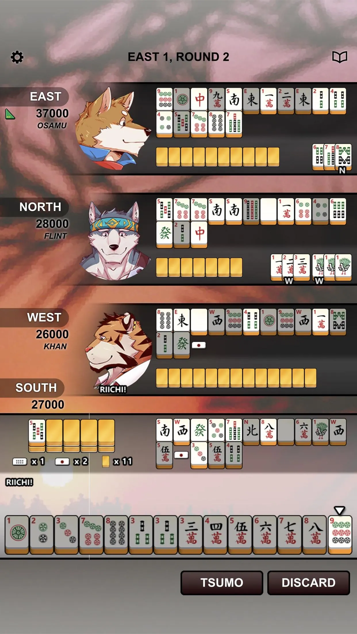 Kemono Mahjong gameplay with character avatars