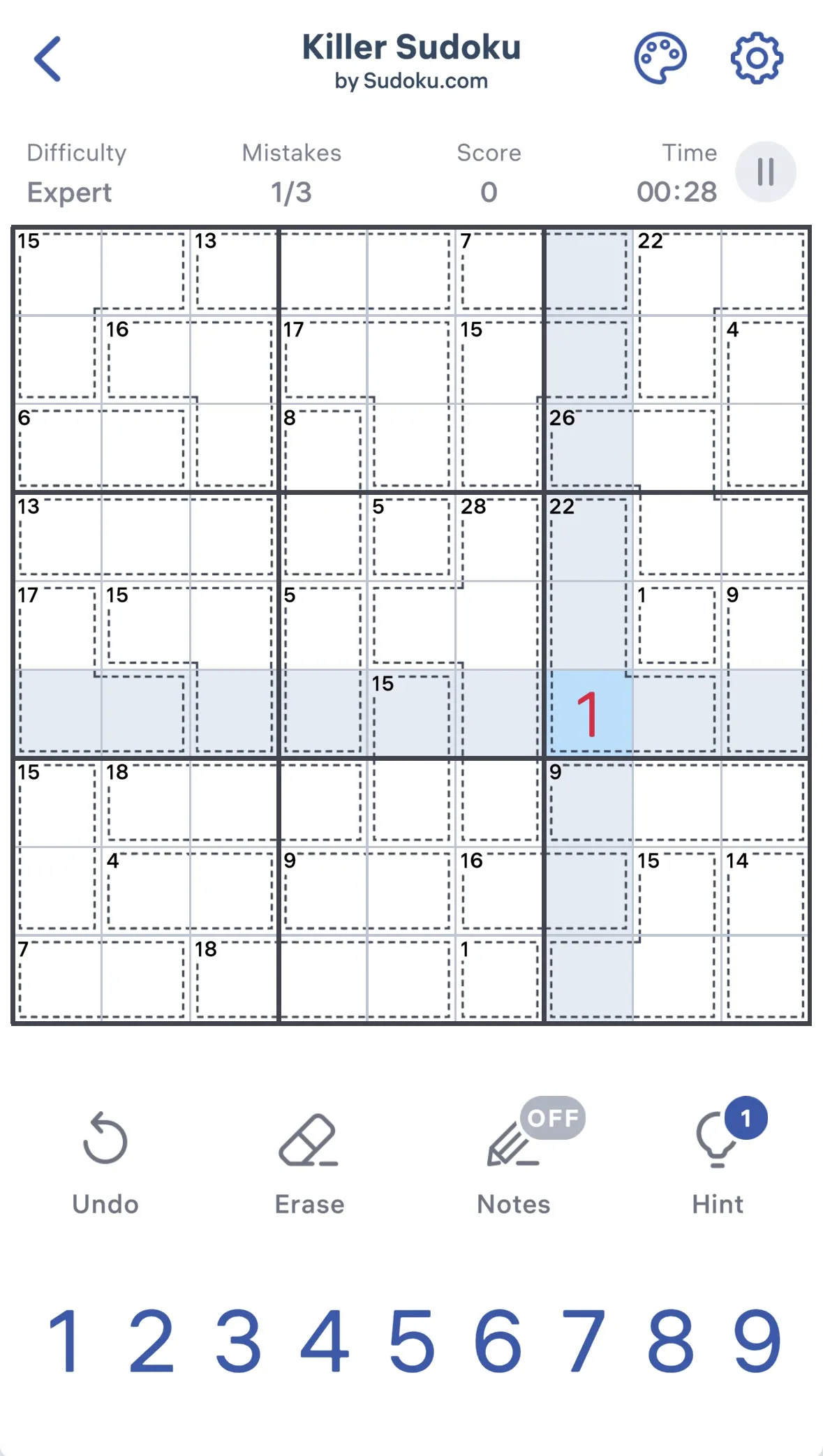 Killer Sudoku grid showing sum cages