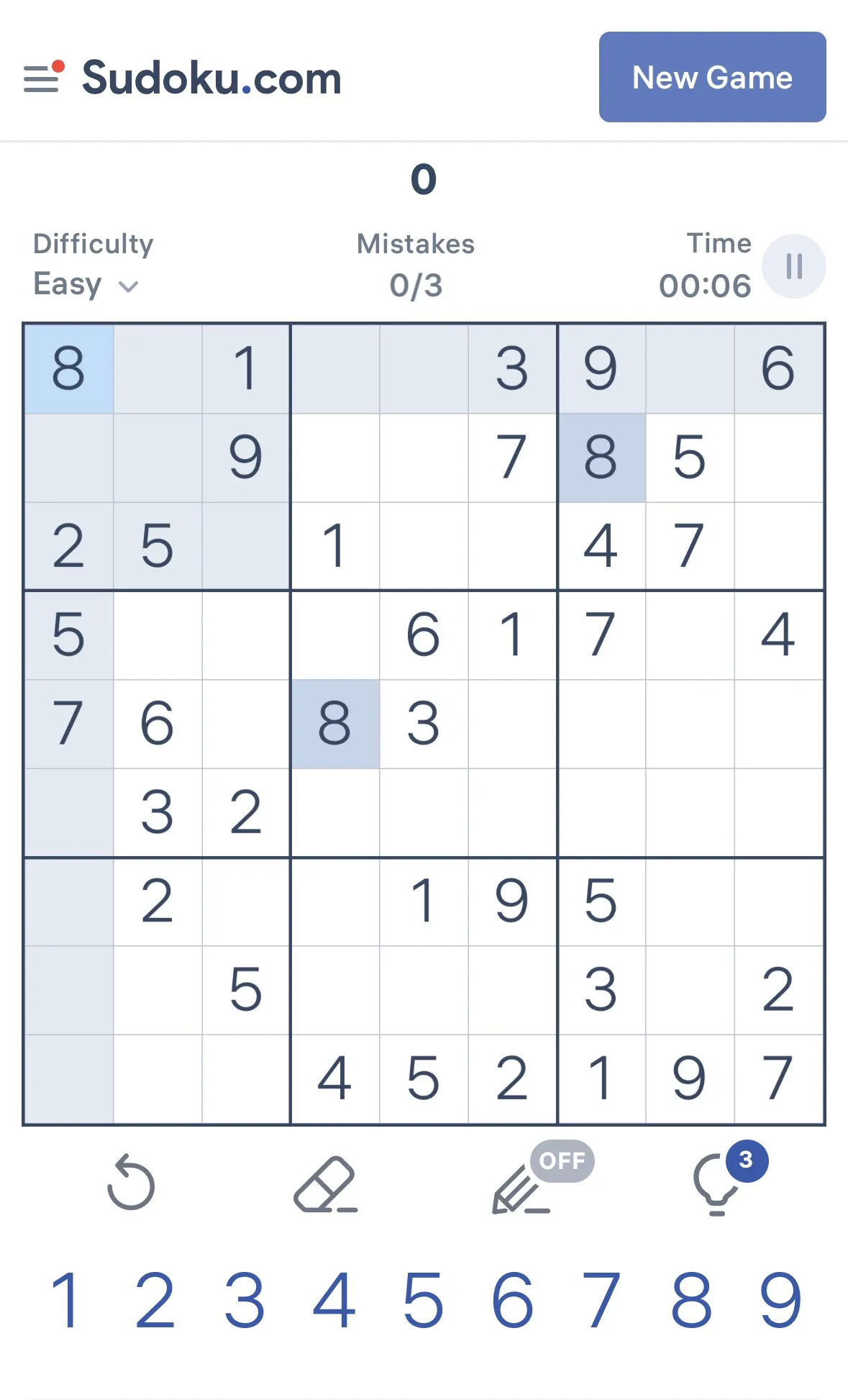 Sudoku.com daily challenge interface