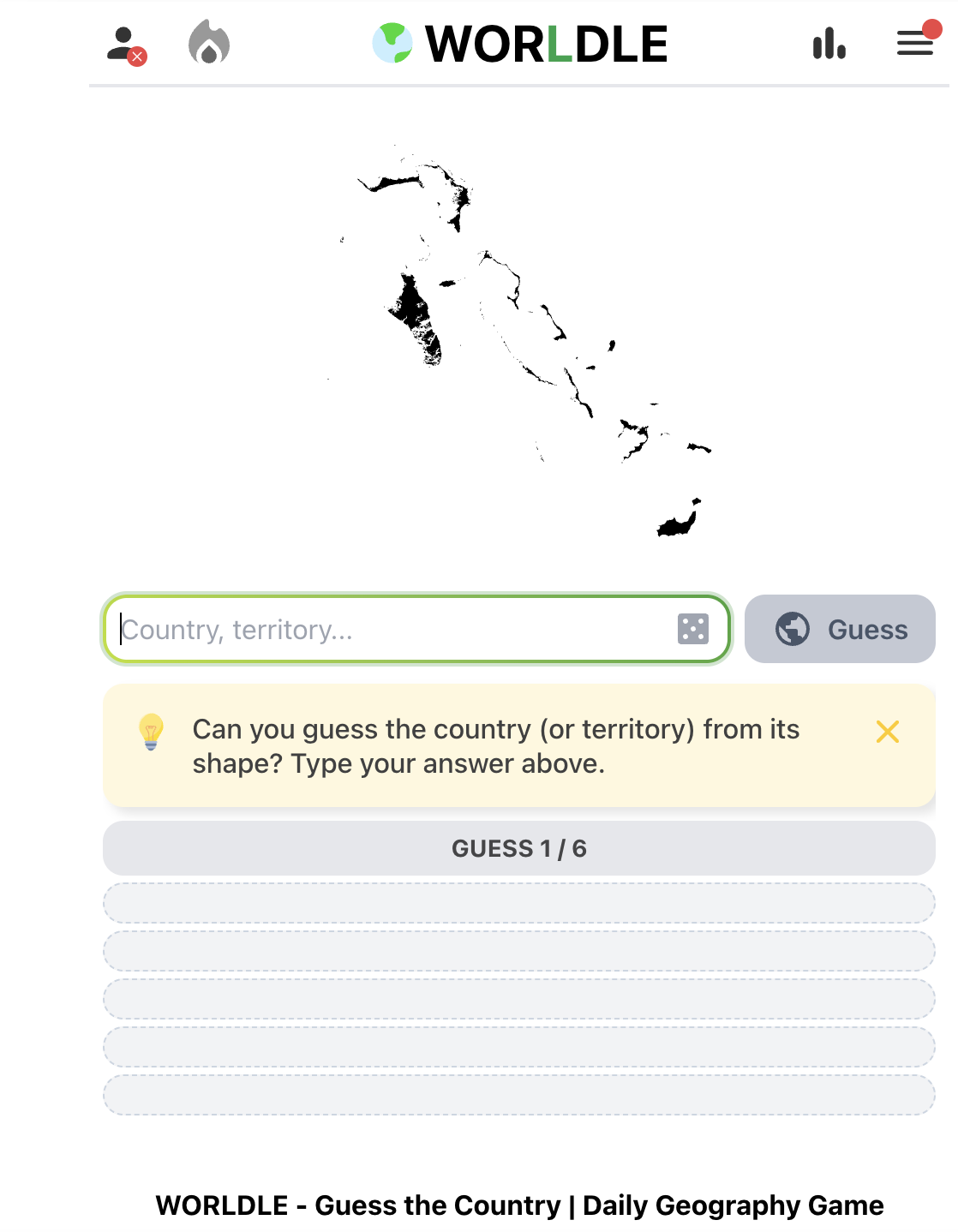 Worldle country silhouette interface
